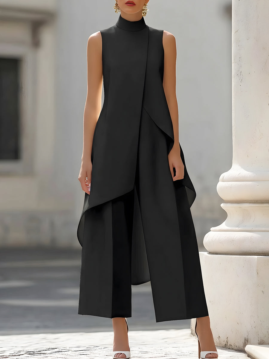 Lesley | Sculpted High-Neck Wide-Leg Jumpsuit for Women
