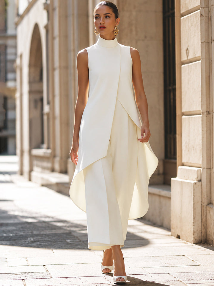 Lesley | Sculpted High-Neck Wide-Leg Jumpsuit for Women