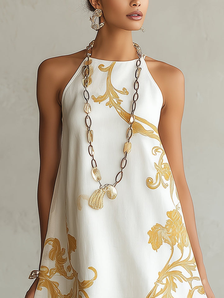 Lorelei | White Lace Mini Dress with Golden Accents