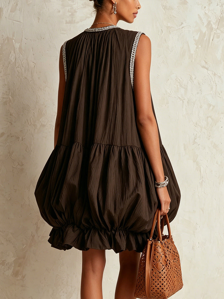 Hester | Brown Puff Hem Sleeveless Mini Dress