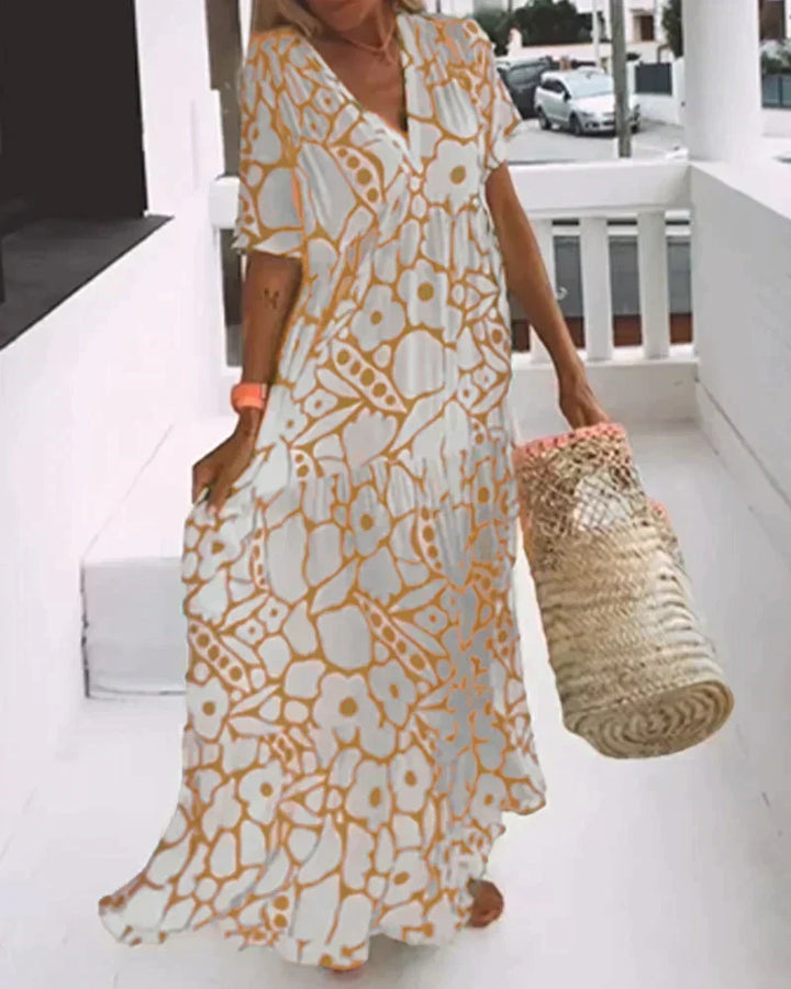 PHILIPPA | Long Summer Dress with Flowing Cut and Elegant Graphic Pattern