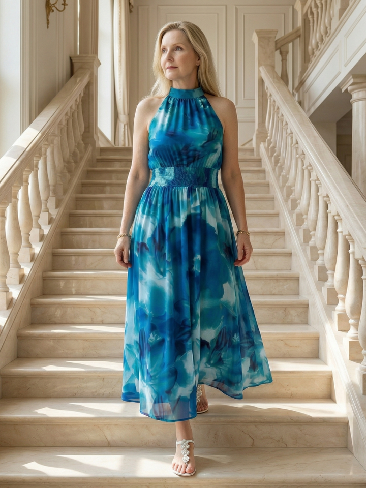 Adelia | Gathered Halter Midi Dress