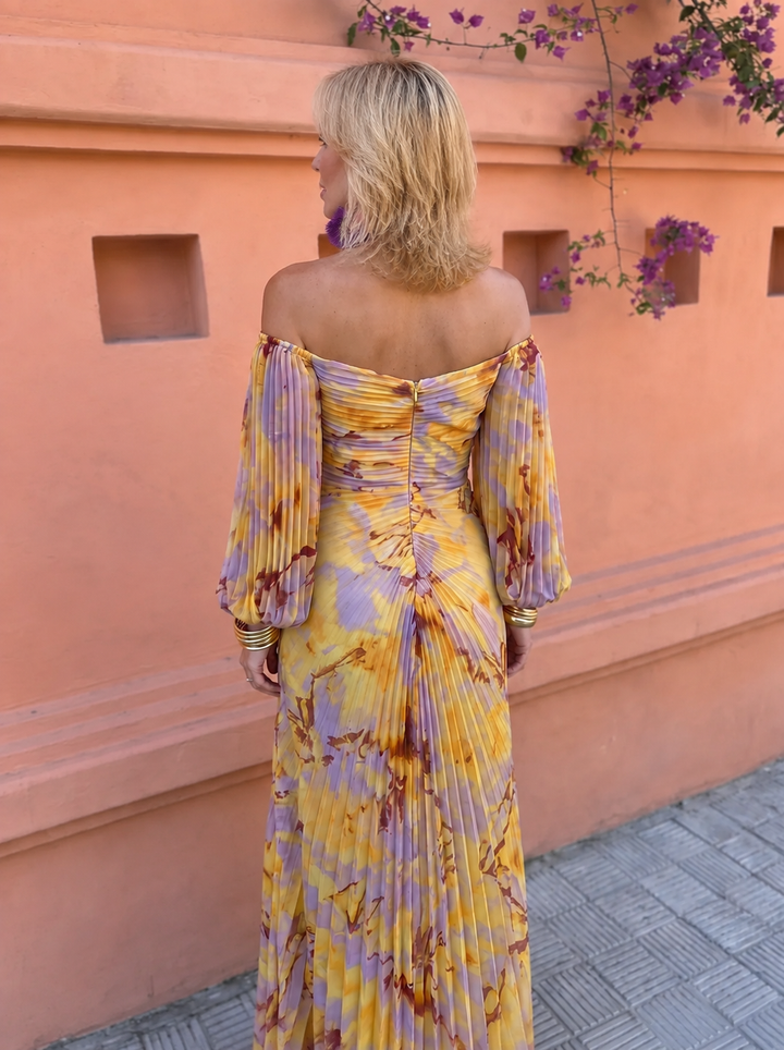 TAMAR™ – LONG FLORAL DRESS WITH A DEEP NECKLINE