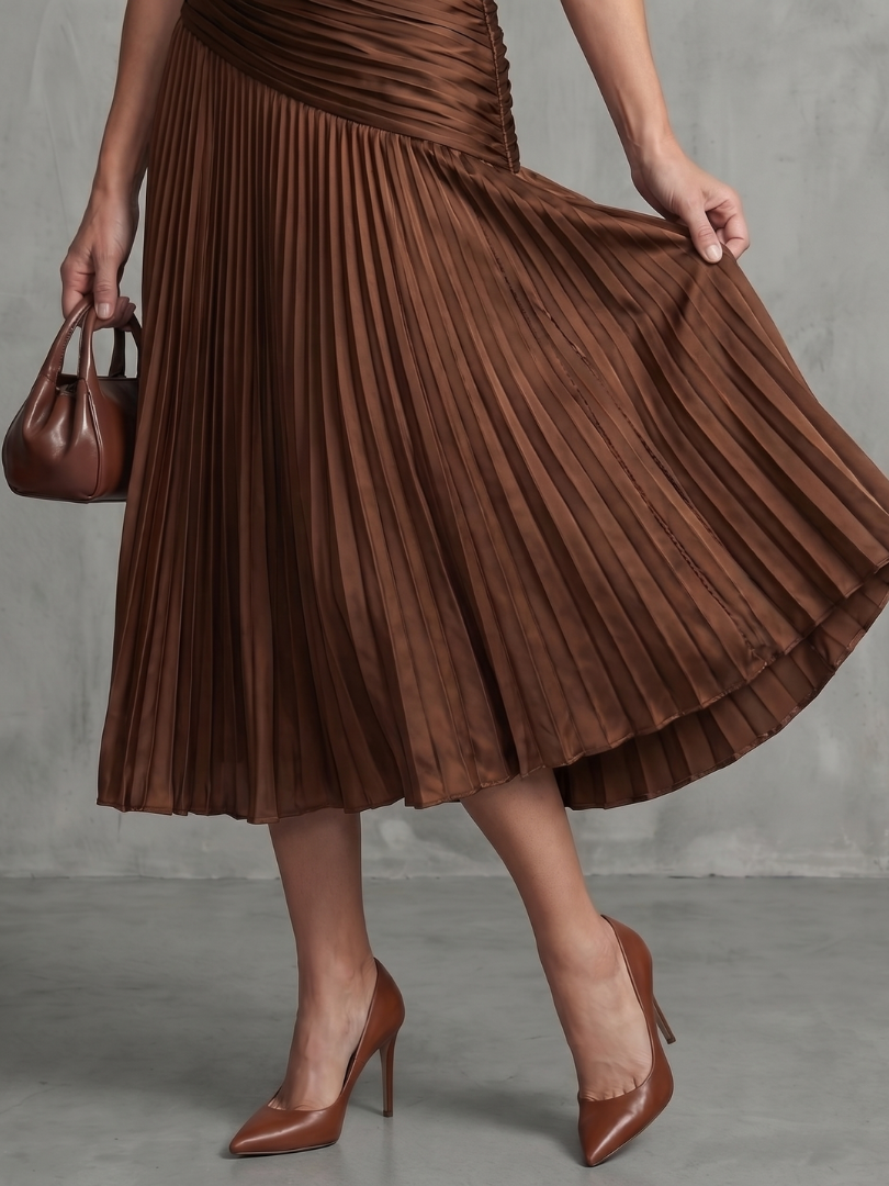 Paola | Pleated Waistline Stripe Midi Dress