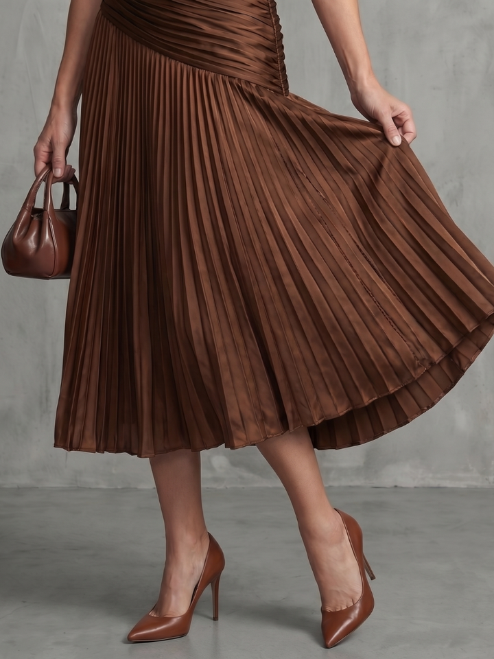 Paola | Pleated Waistline Stripe Midi Dress