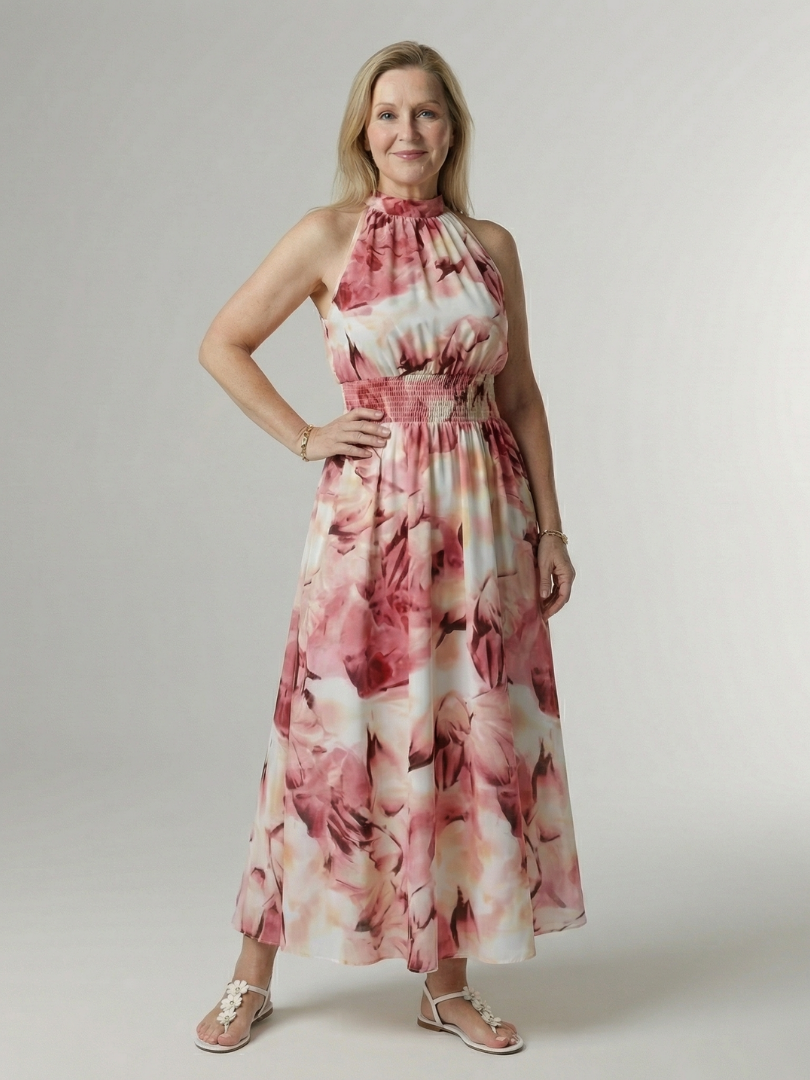 Adelia | Gathered Halter Midi Dress