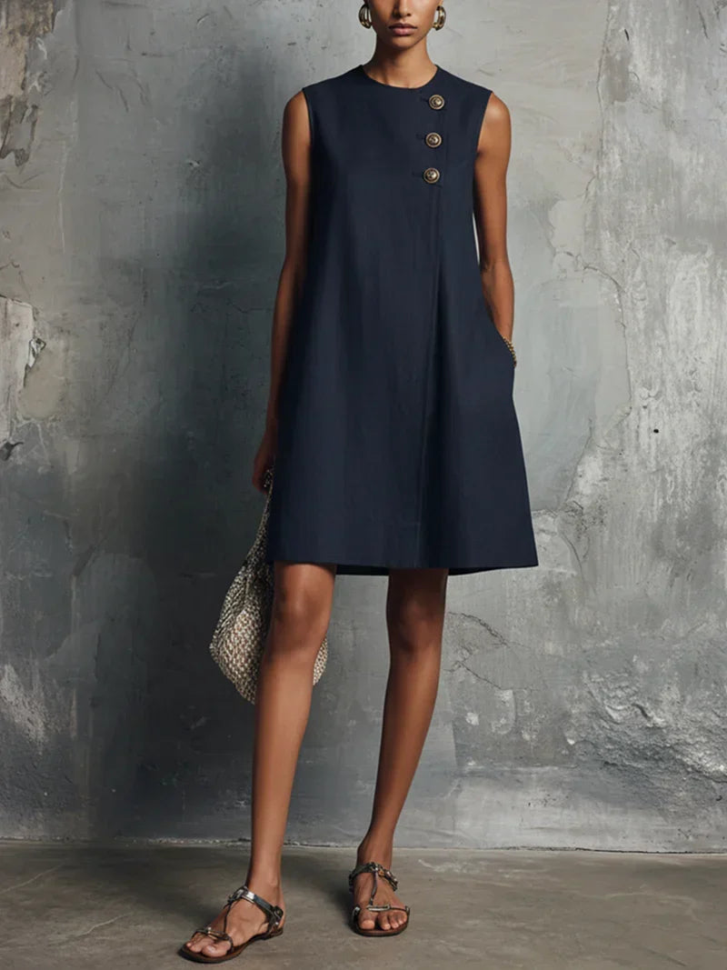 VIVIAN | ASYMMETRIC BUTTON MINI DRESS