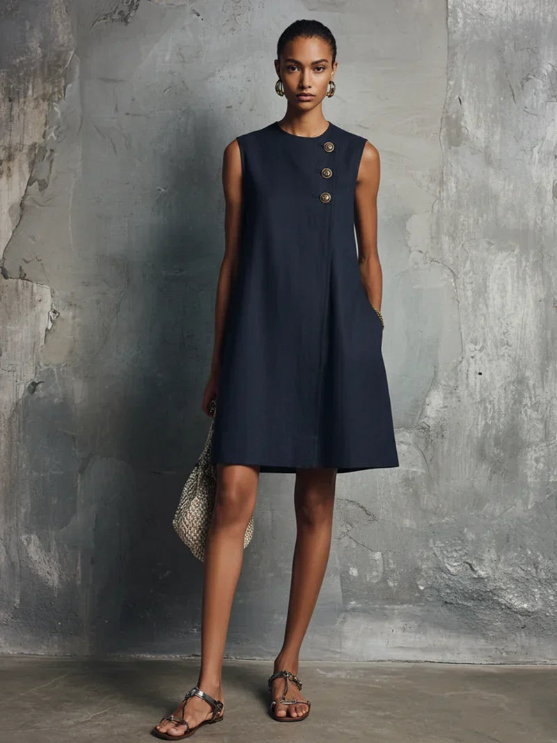 VIVIAN | ASYMMETRIC BUTTON MINI DRESS