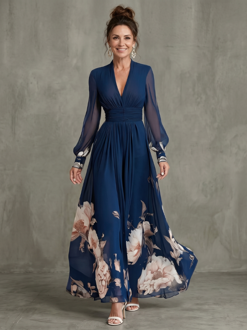 Ottavia | Pleated Sheer Sleeves Maxi Dress