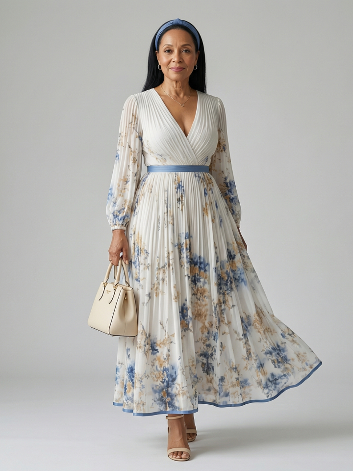 Benita | Pleated Wrap Midi Dress
