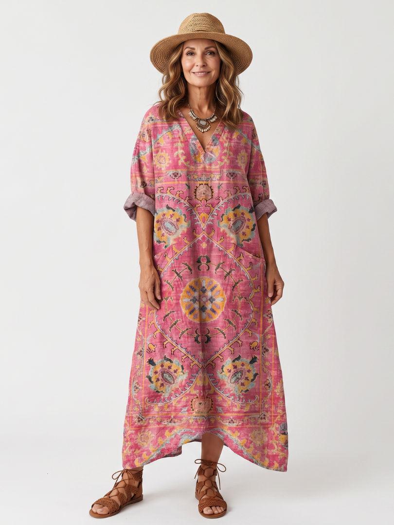 Ophelia | Abstract Print Relaxed Pocket Midi Dress