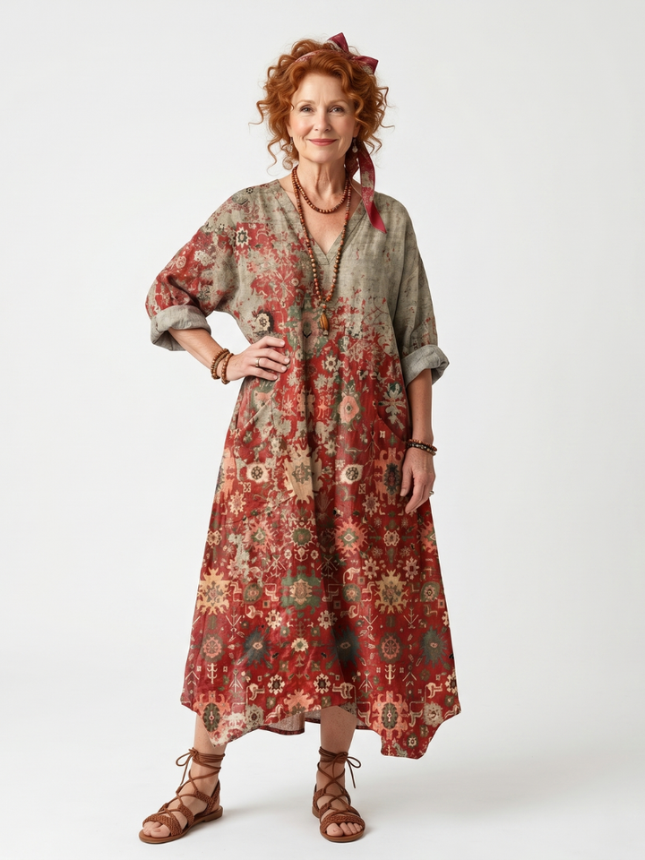 Juliet | Mixed Pattern Relaxed Pocket Midi Dress