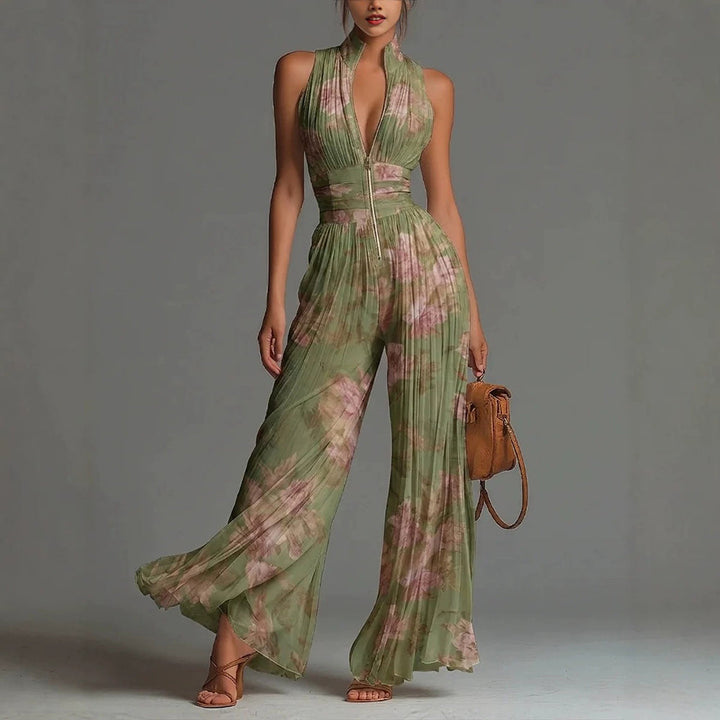 Kyla | Pleated Floral Chiffon Jumpsuit for Women