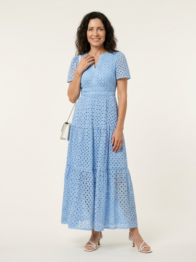 Bernadine | V Neck Short Sleeve Tiered Midi Dress