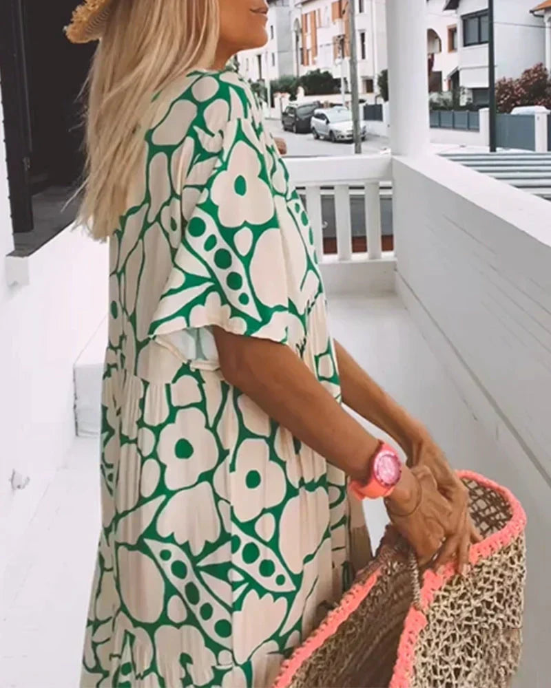 PHILIPPA | Long Summer Dress with Flowing Cut and Elegant Graphic Pattern