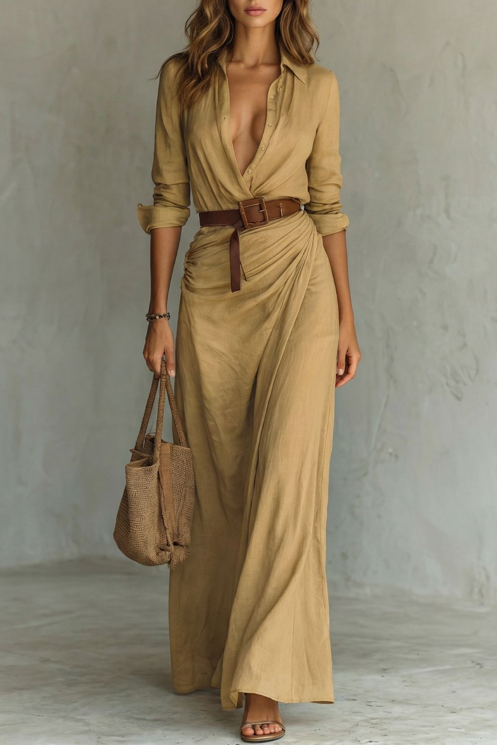 Vanora – Button-down wrap dress – Belted maxi dress