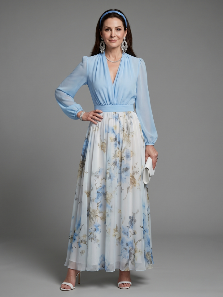Perla | V Neck Sheer Bodice Floral Maxi Dress
