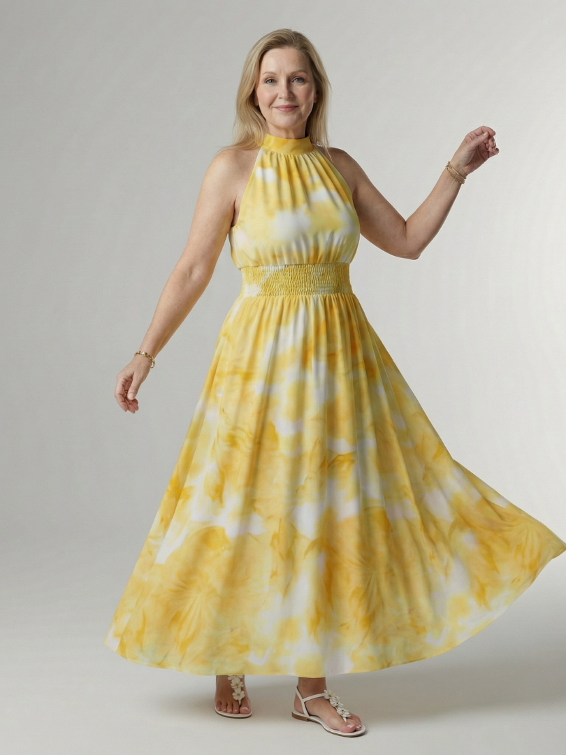 Adelia | Gathered Halter Midi Dress