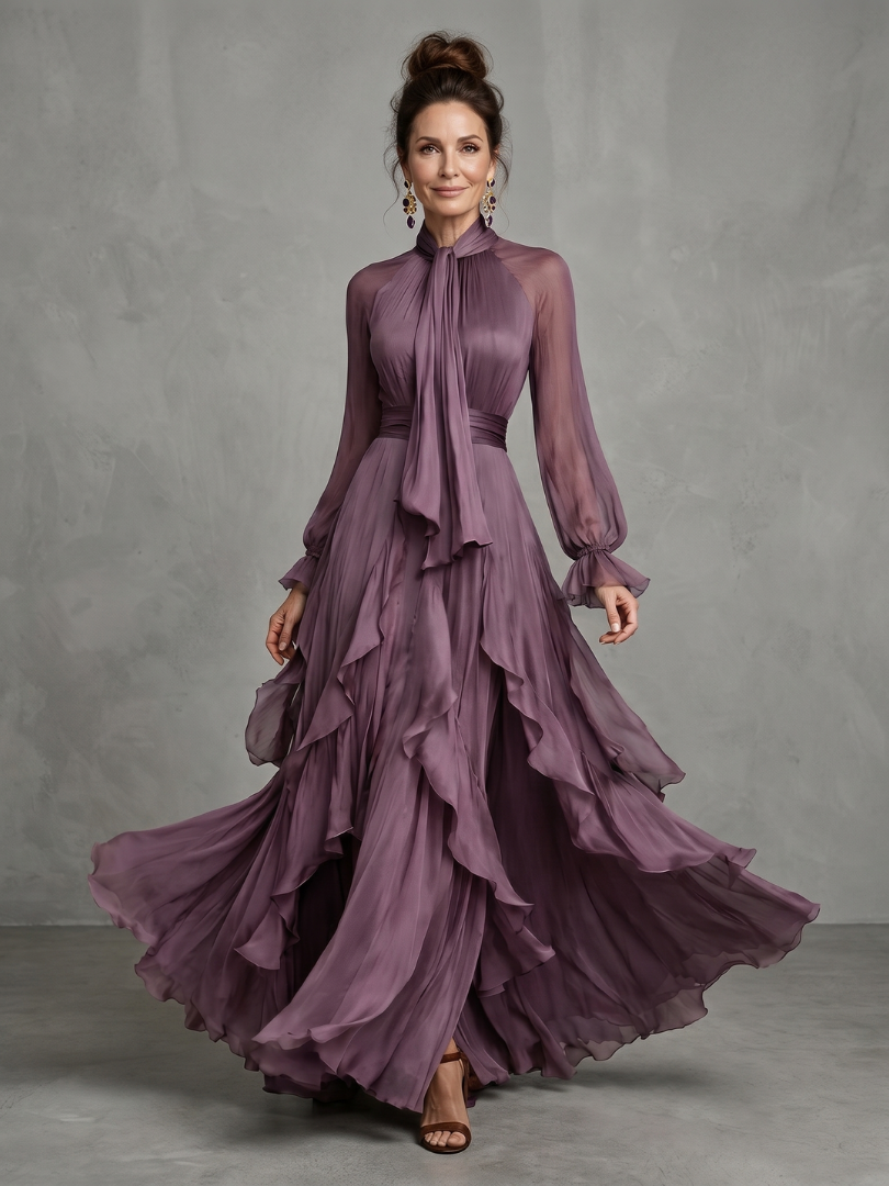 Harrow & Lane Tie Neck Ruffle Tiered Maxi Dress