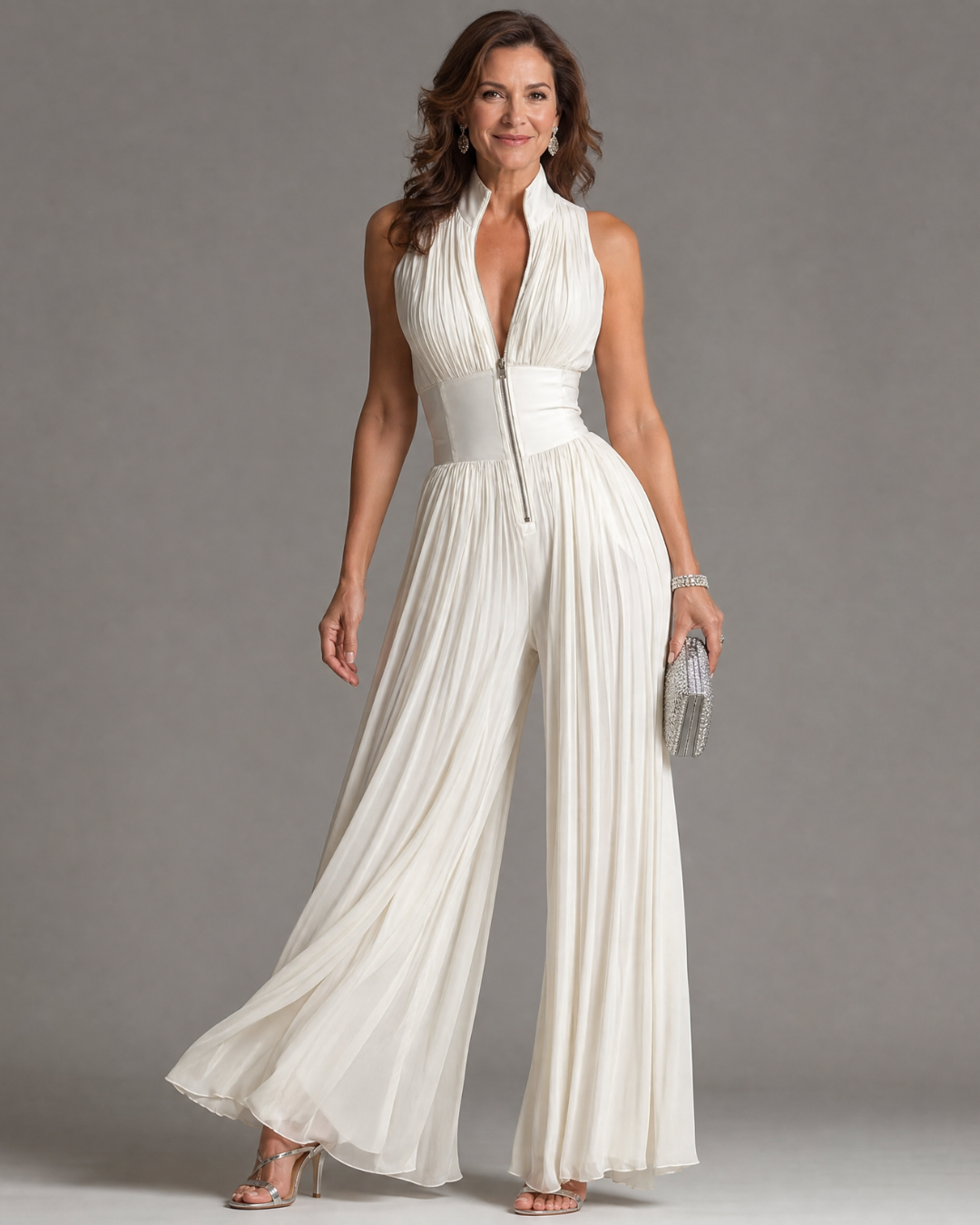 Alienor | Pleated Halter Neck Wide Leg Jumpsuit
