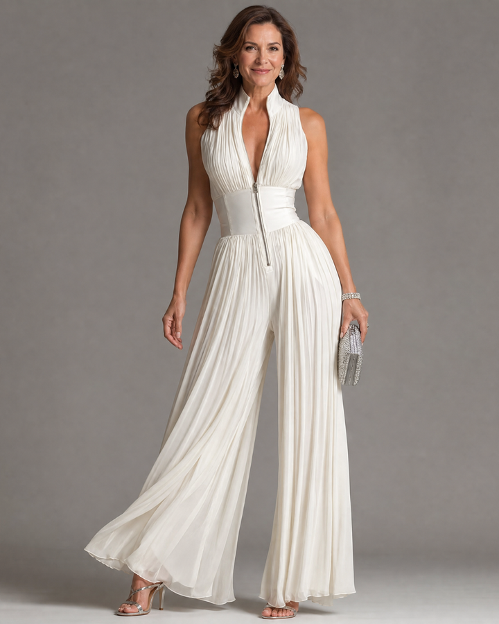 Alienor | Pleated Halter Neck Wide Leg Jumpsuit
