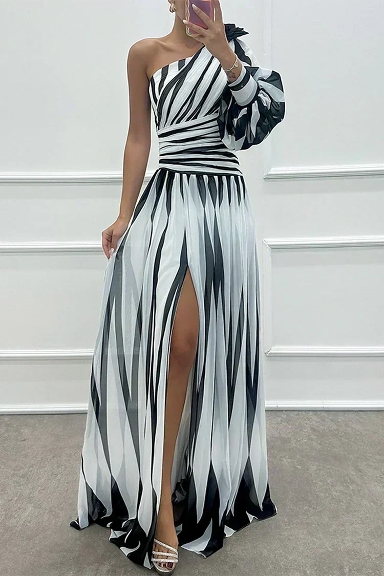 Harrow & Lane™ | Elegant Striped Maxi Dress with One Shoulder