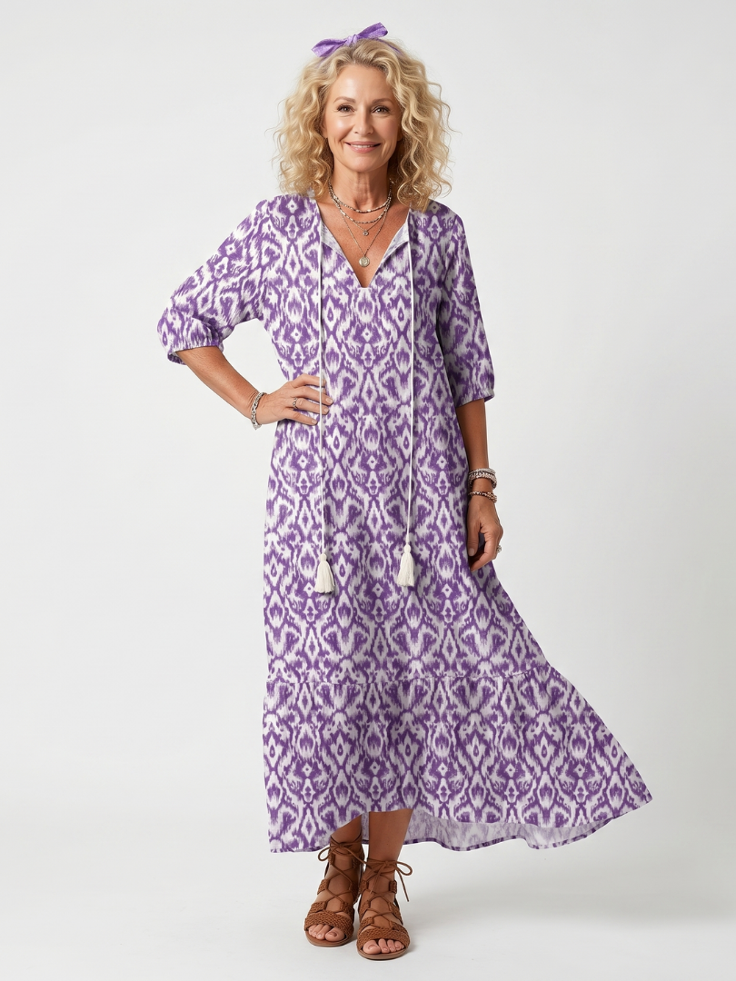 Constance | Printed Tassel Tie Midi Dress