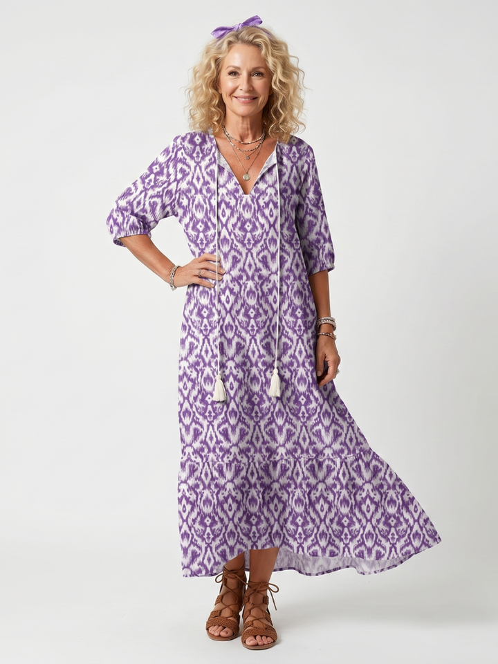 Constance | Printed Tassel Tie Midi Dress
