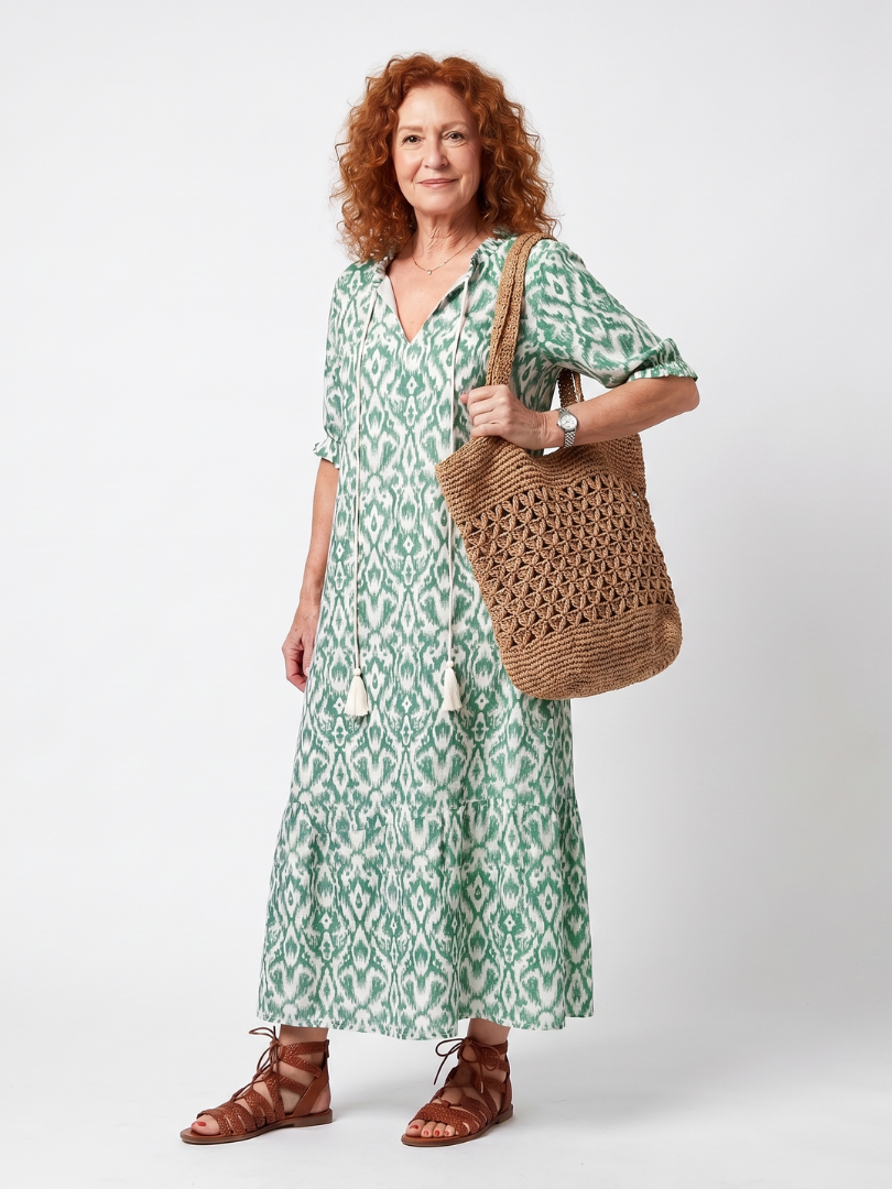 Nadine | Pattern V Neck Tassel Midi Dress