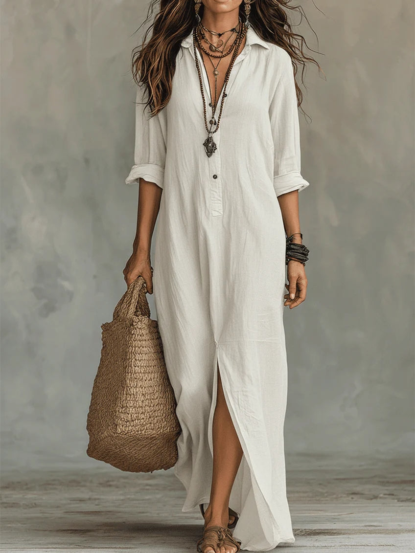 Odette™ | Loose Black Maxi Dress with Buttons