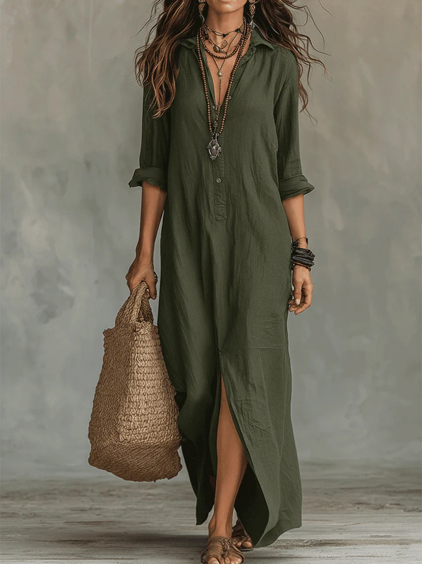 Odette™ | Loose Black Maxi Dress with Buttons