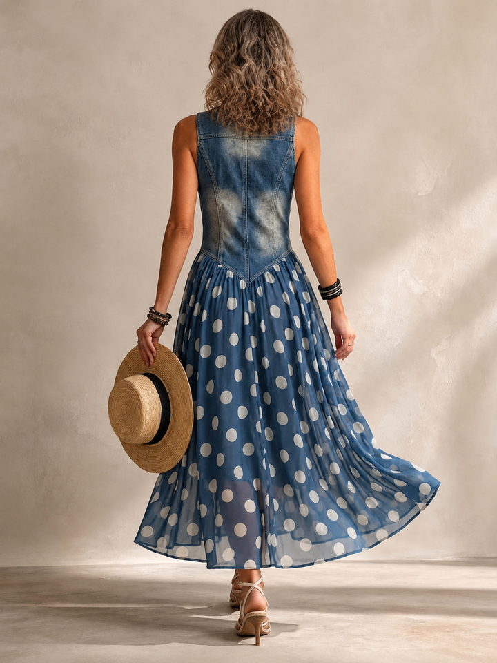 ZOSIA | LONG POLKA DOT DENIM DRESS