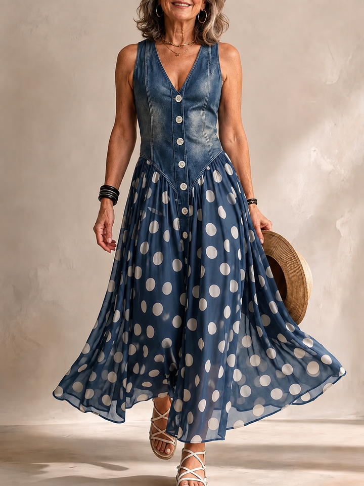 ZOSIA | LONG POLKA DOT DENIM DRESS