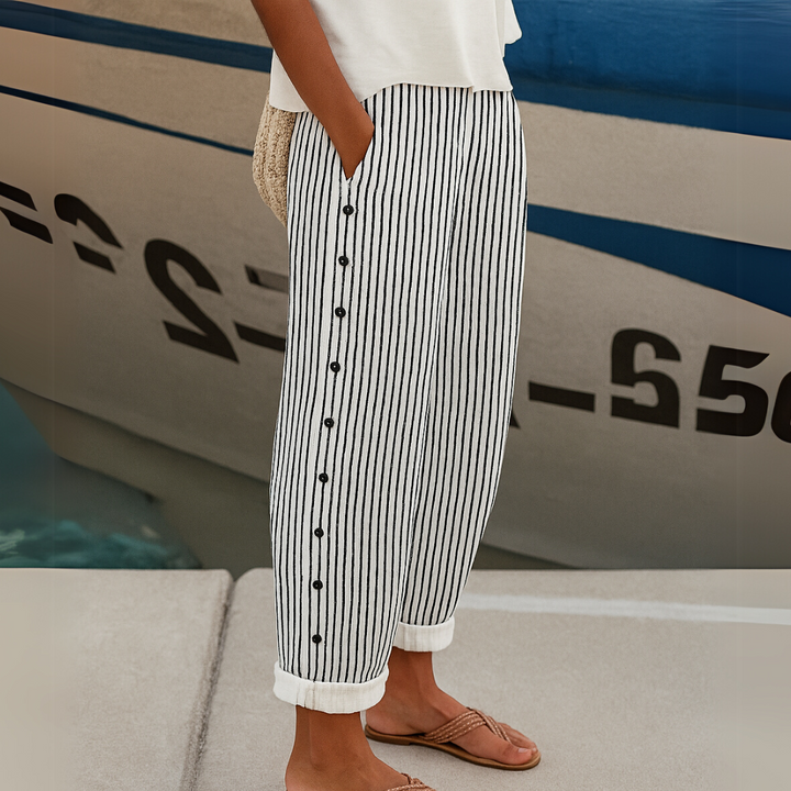 Graziella | Stylish Striped Button Pants