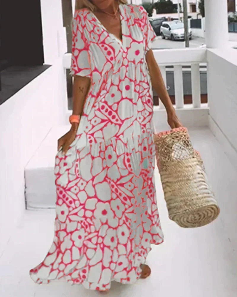 PHILIPPA | Long Summer Dress with Flowing Cut and Elegant Graphic Pattern