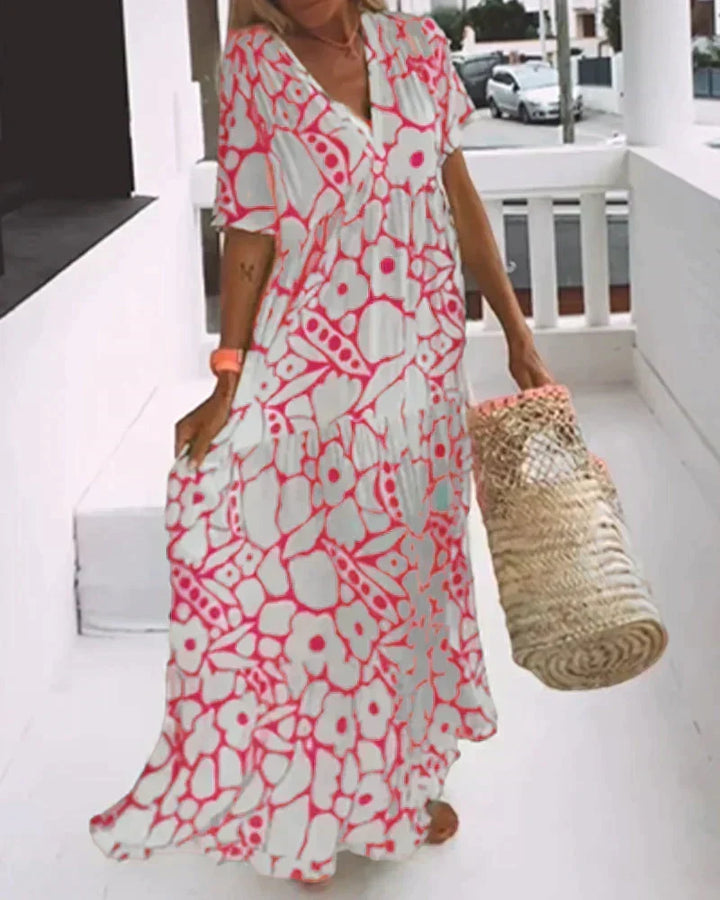 PHILIPPA | Long Summer Dress with Flowing Cut and Elegant Graphic Pattern