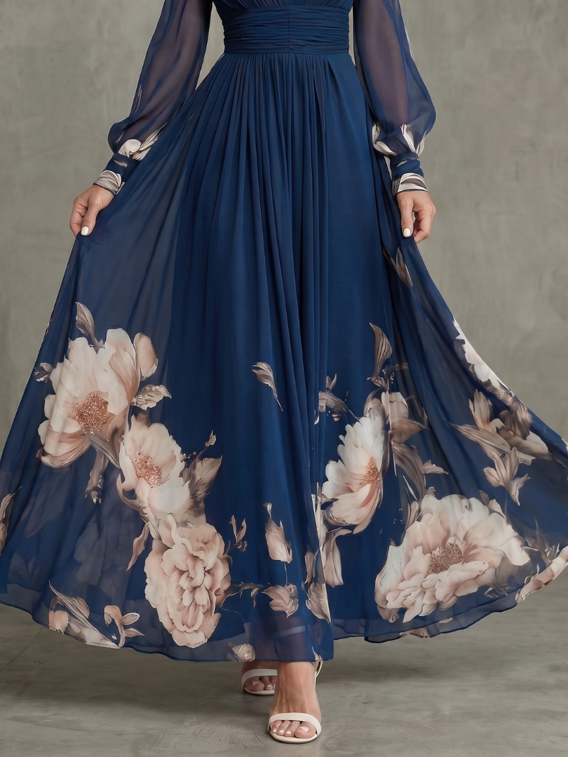 Harrow & Lane Pleated Sheer Sleeves Maxi Dress