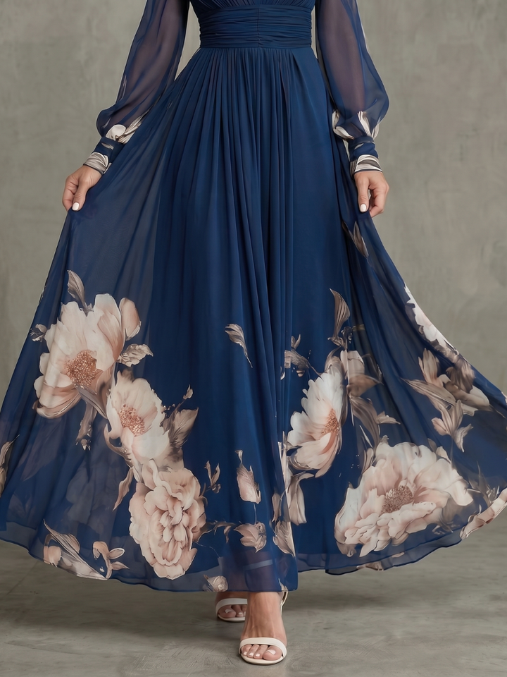 Harrow & Lane Pleated Sheer Sleeves Maxi Dress
