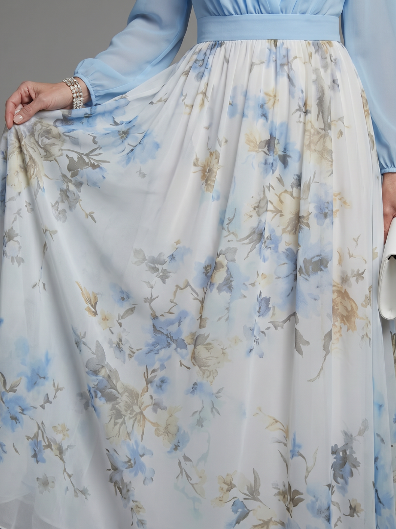 Perla | V Neck Sheer Bodice Floral Maxi Dress