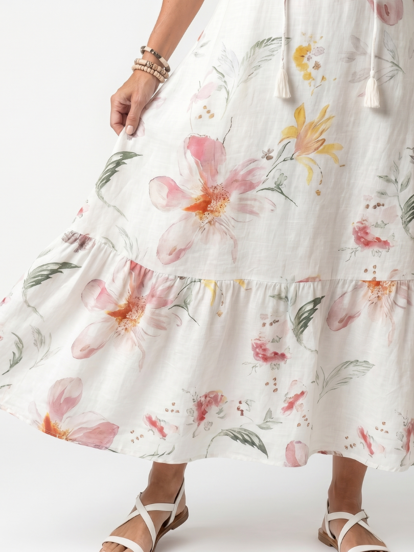 Primrose | Soft Floral Tiered Tassel Midi Dress