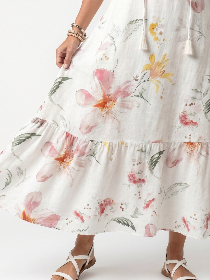 Primrose | Soft Floral Tiered Tassel Midi Dress