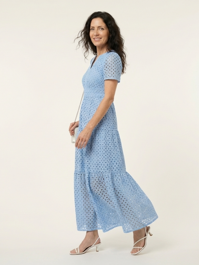 Bernadine | V Neck Short Sleeve Tiered Midi Dress