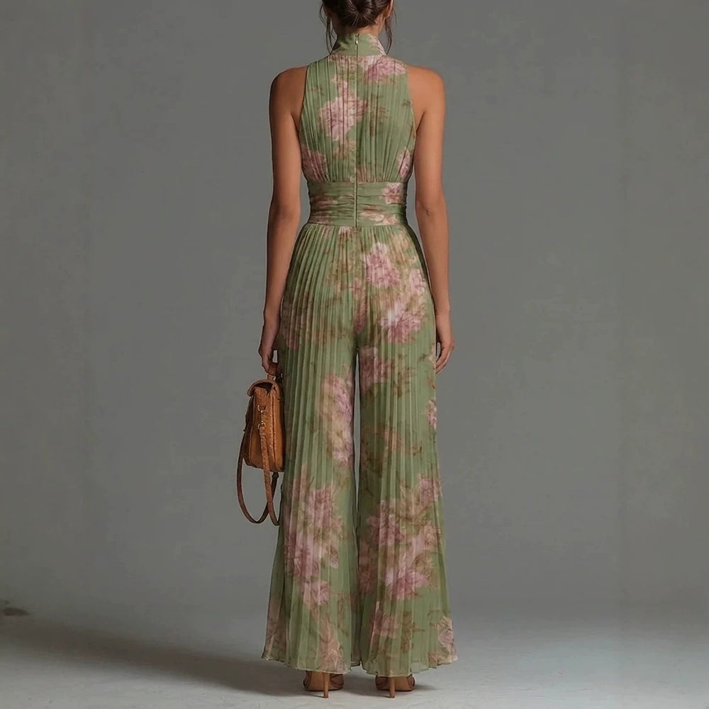Kyla | Pleated Floral Chiffon Jumpsuit for Women