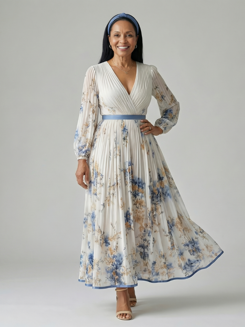 Benita | Pleated Wrap Midi Dress