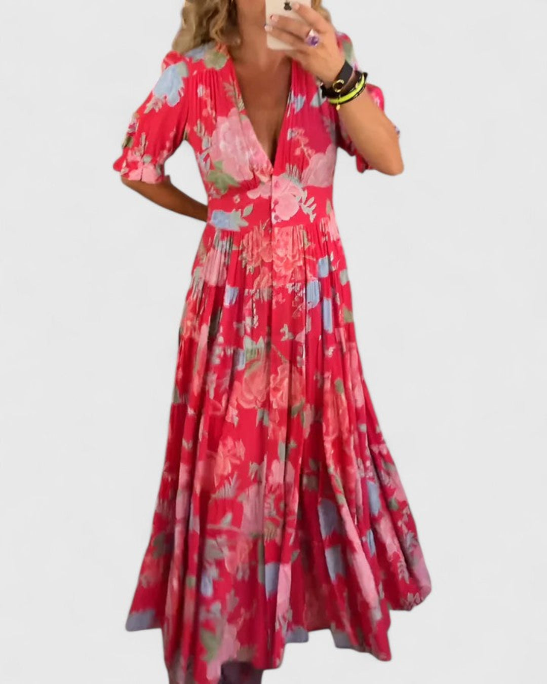 Josiane | Elegant Floral V-neck Dress