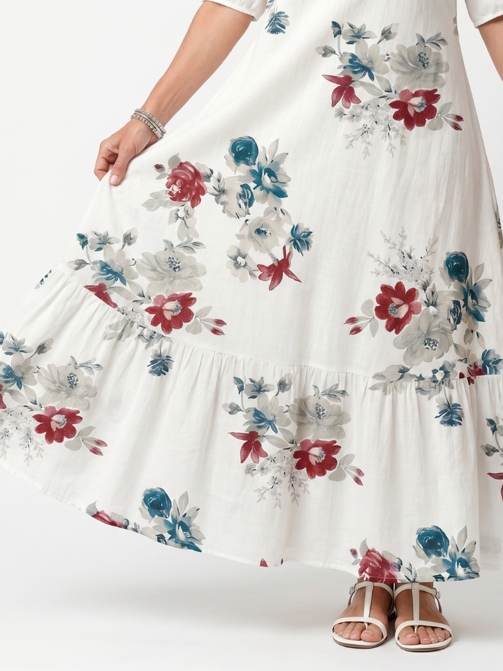 Annabel | Scattered Floral Tassel Tie Midi Dress