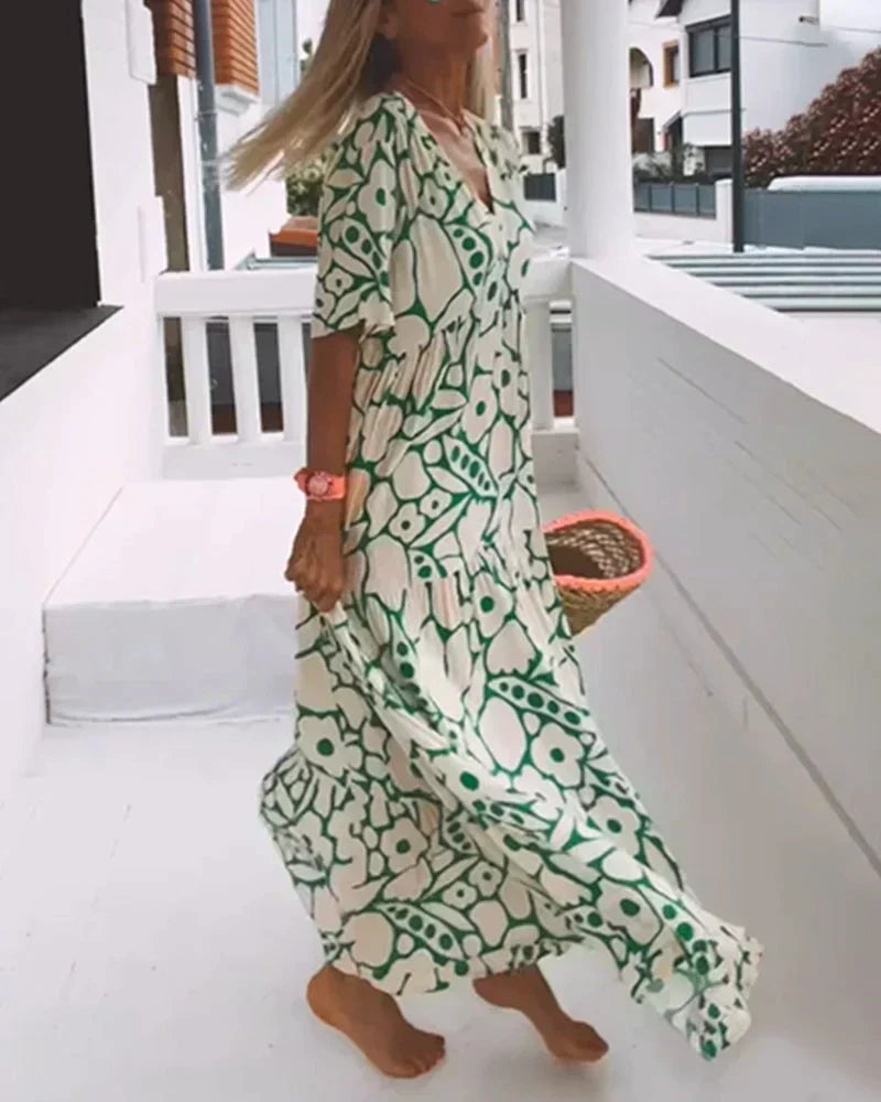 PHILIPPA | Long Summer Dress with Flowing Cut and Elegant Graphic Pattern