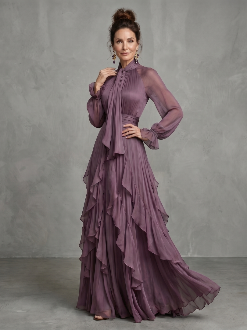 Harrow & Lane Tie Neck Ruffle Tiered Maxi Dress