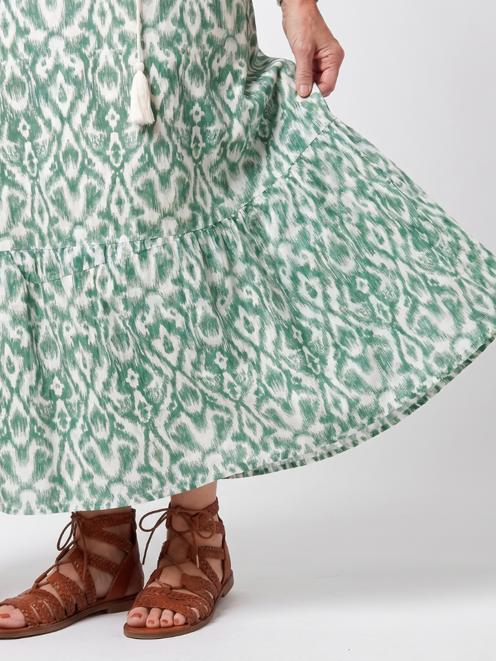 Nadine | Pattern V Neck Tassel Midi Dress