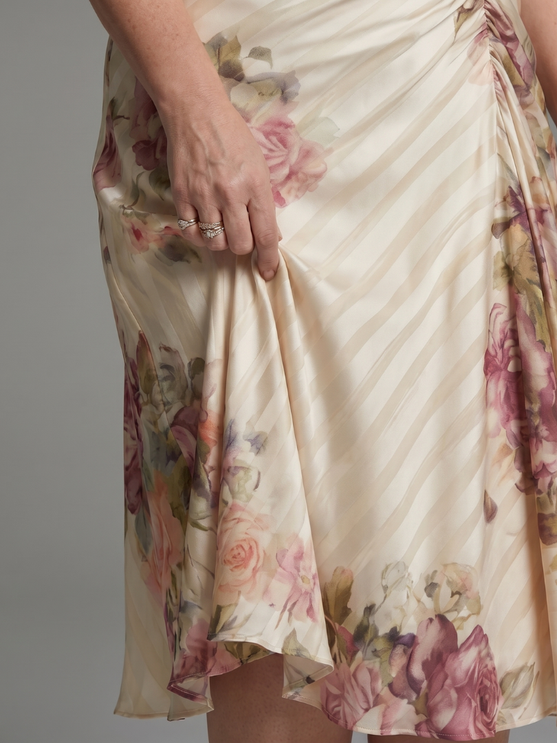 Harrow & Lane Flutter Sleeve Wrap Floral Stripe Print Midi Dress